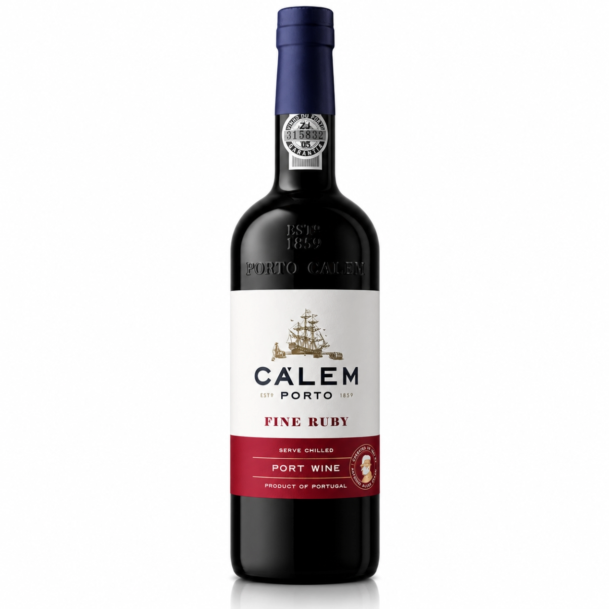 Calém Fine Ruby, vinho do Porto frutado com notas de frutos vermelhos maduros, ideal para sobremesas, chocolates e queijos curados.