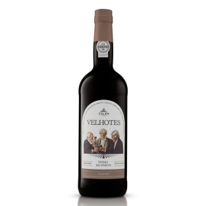 Garrafa de Vinho Calém Velhotes Tawny, vinho do Porto suave com notas de frutos secos, caramelo e madeira, ideal para sobremesas e queijos curados.