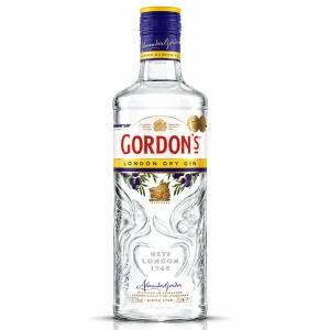 Garrafa de Gordon's London Dry Gin 20cl com design clássico verde