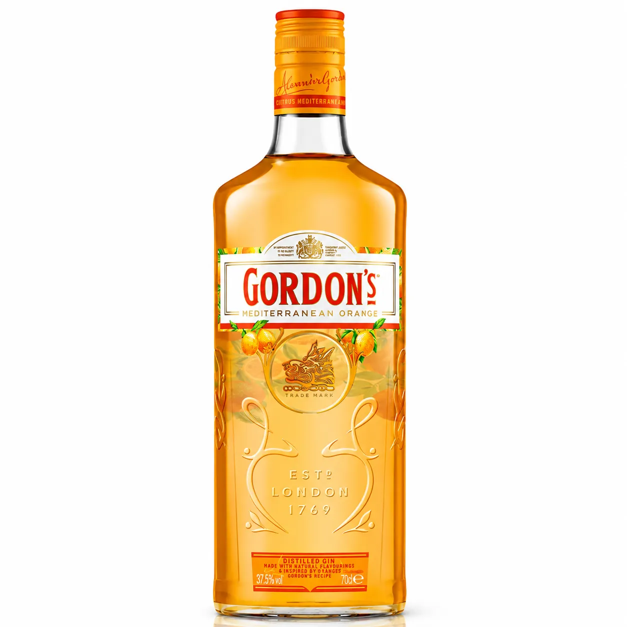Garrafa de Gordon's Orange Gin 70cl com sabor cítrico de laranja