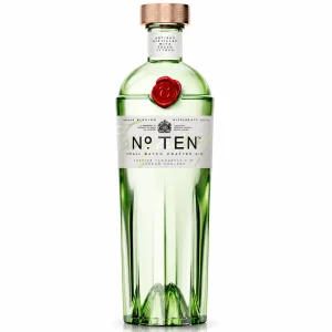 Garrafa de Tanqueray No. Ten Gin 75cl premium com design elegante e acabamento verde