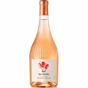 Casa Relvas Pom Pom, vinho branco fresco e aromático, com notas de frutas cítricas e florais, ideal para pratos de peixe, mariscos e saladas leves.