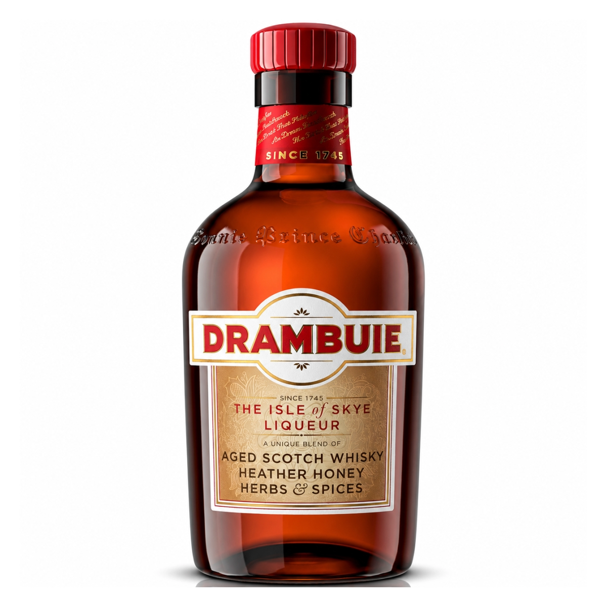 Drambuie Liqueur, licor escocês premium com notas de mel, ervas aromáticas e whisky malt, ideal para cocktails e degustação sofisticada.