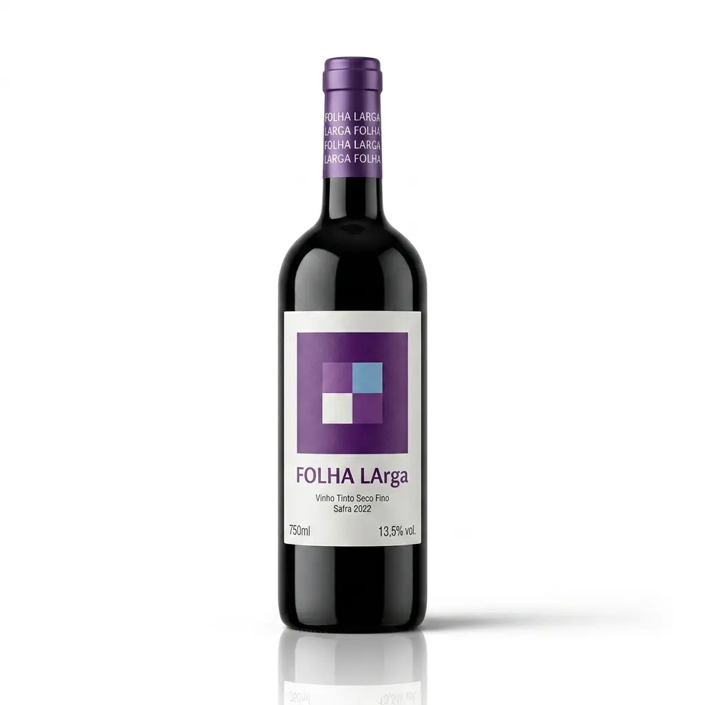 Folha Larga Tinto, vinho tinto suave com notas de frutas vermelhas maduras e especiarias leves, ideal para refeições simples e do dia a dia.
