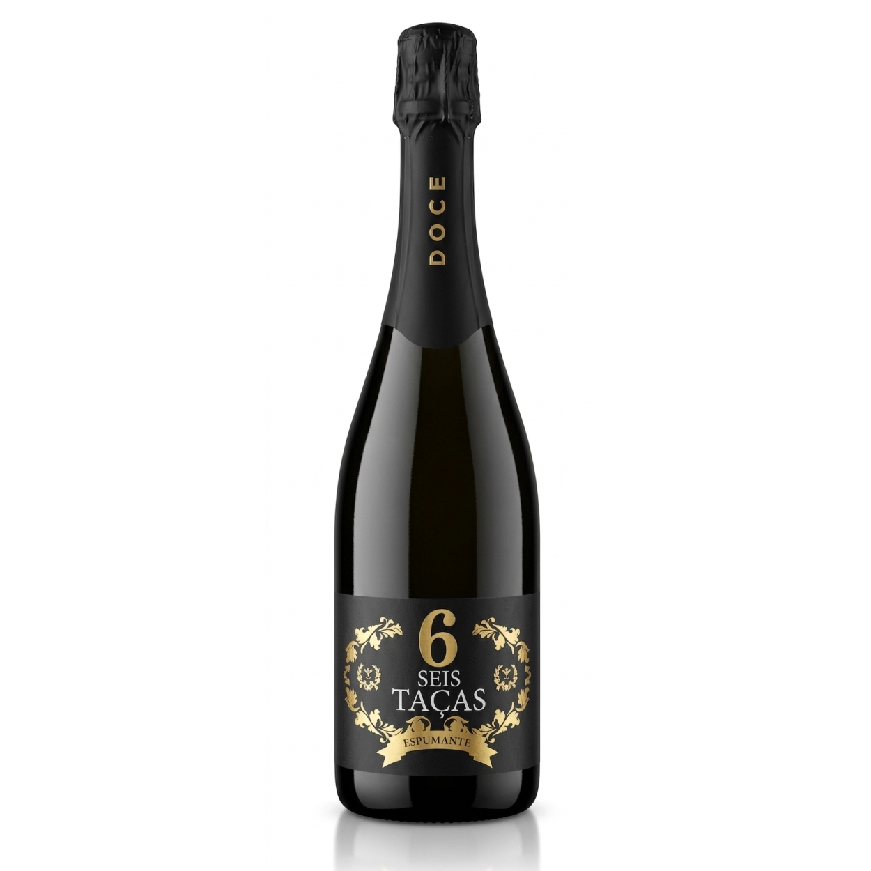 Garrafa de Espumante 6 Doce colheita de dois mil e vinte e tres com rotulo premium elegante em fundo branco