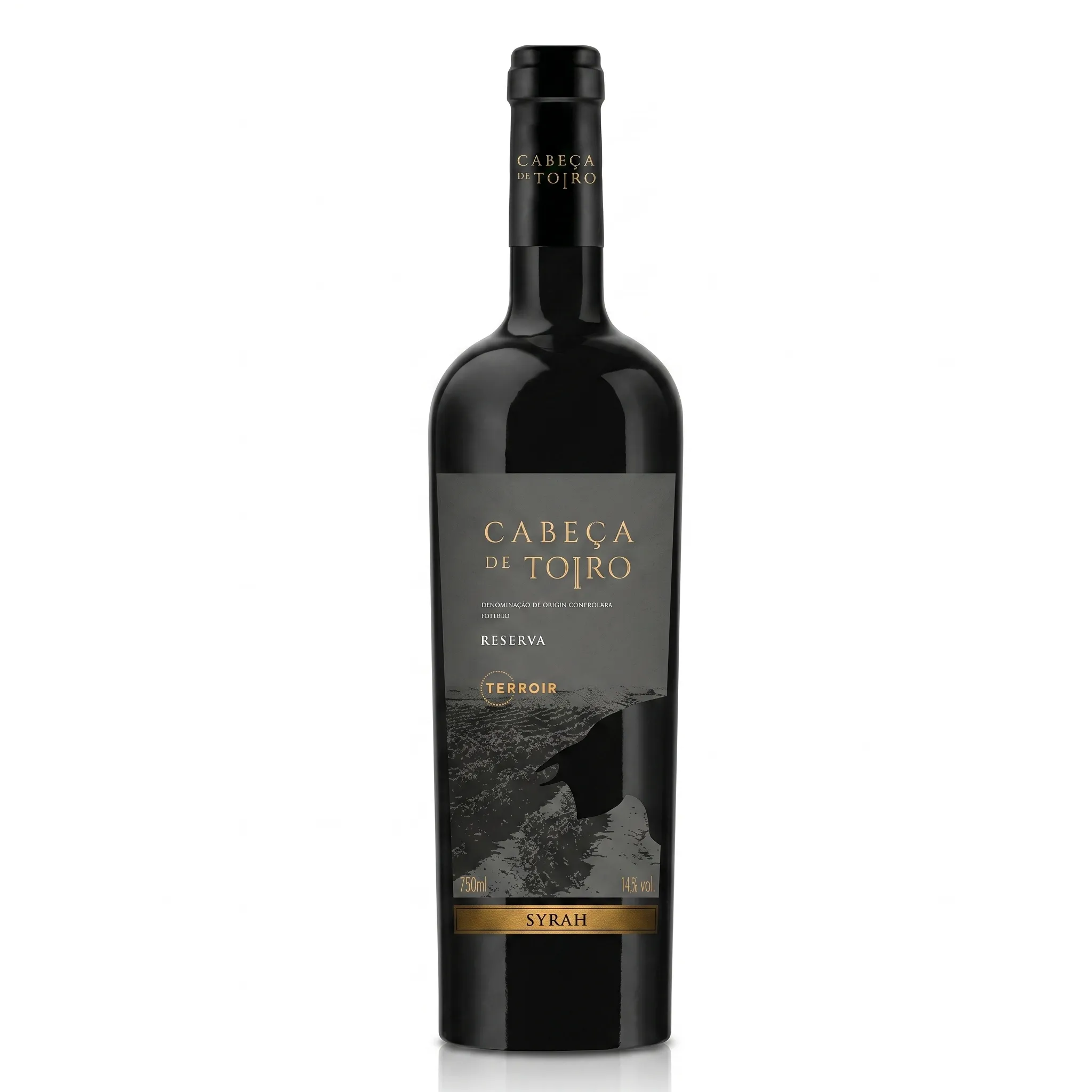 Garrafa de Vinho Cabeça de Toiro Syrah Reserva Tinto com rótulo premium