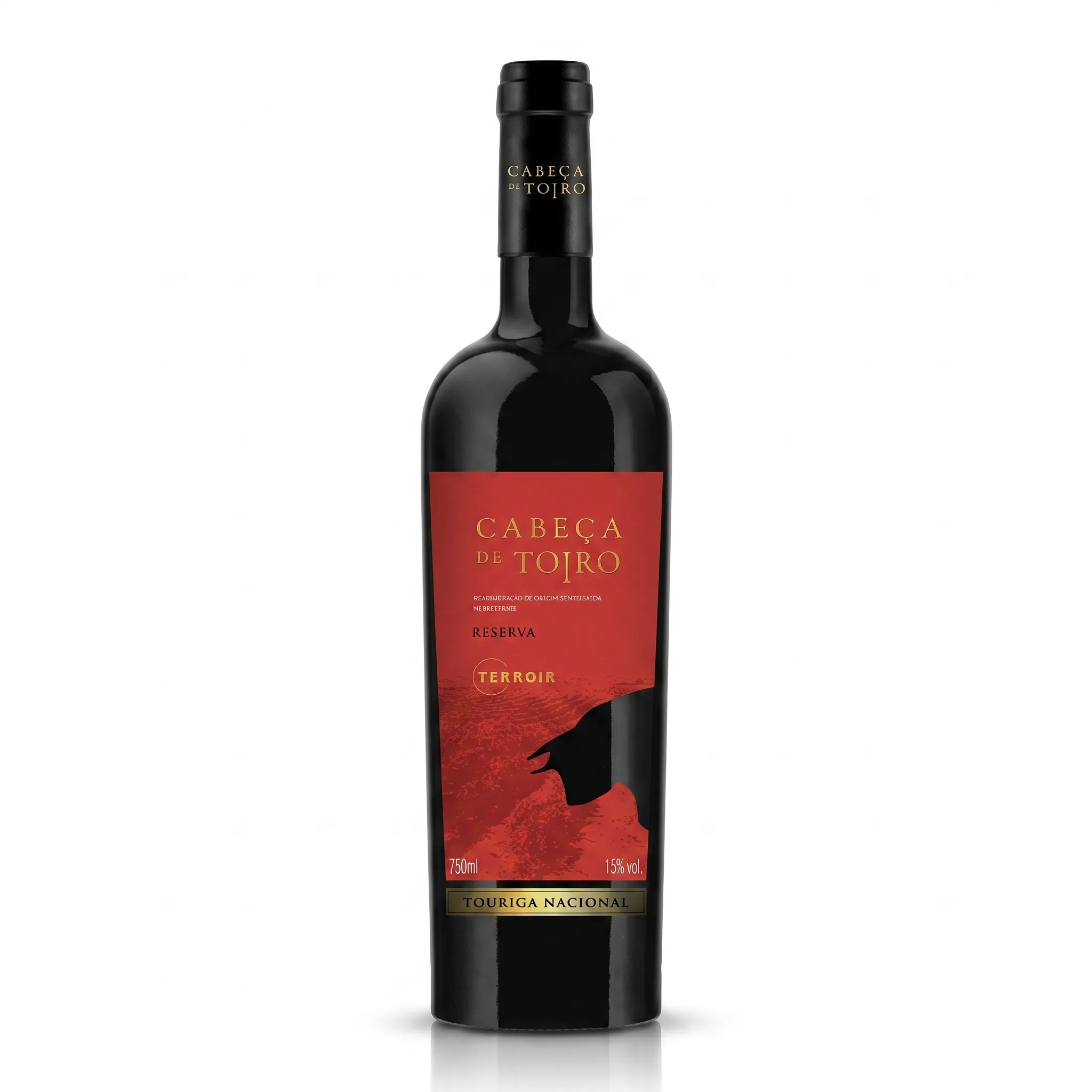 Garrafa de Vinho Cabeça de Toiro Touriga Nacional em fundo branco