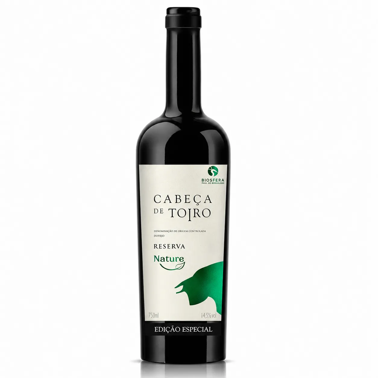 Garrafa de Vinho Cabeça de Toiro Nature Reserva Tinto com rótulo minimalista