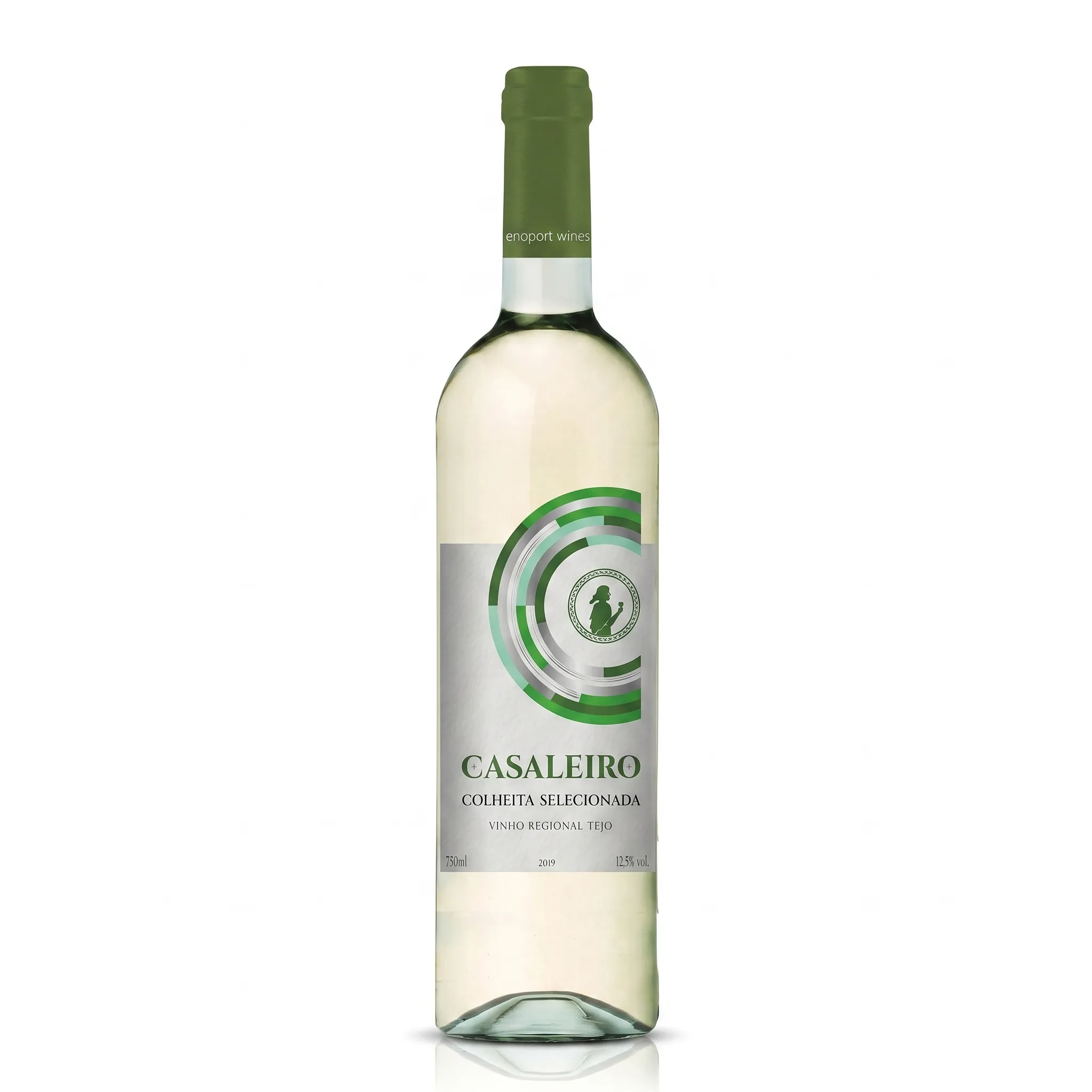 Garrafa de Vinho Casaleiro Colheita Selecionada Branco em fundo neutro