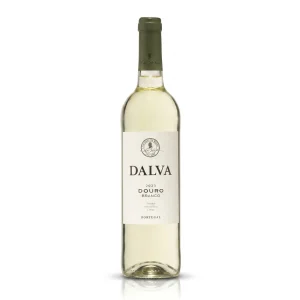 Garrafa do Vinho Dalva Colheita Branco 2024 com rótulo frontal límpido em destaque.