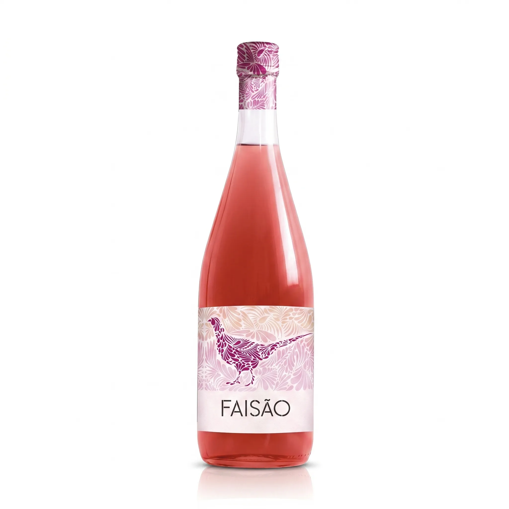 Garrafa de Vinho Faisão Rosé com rótulo característico em fundo branco