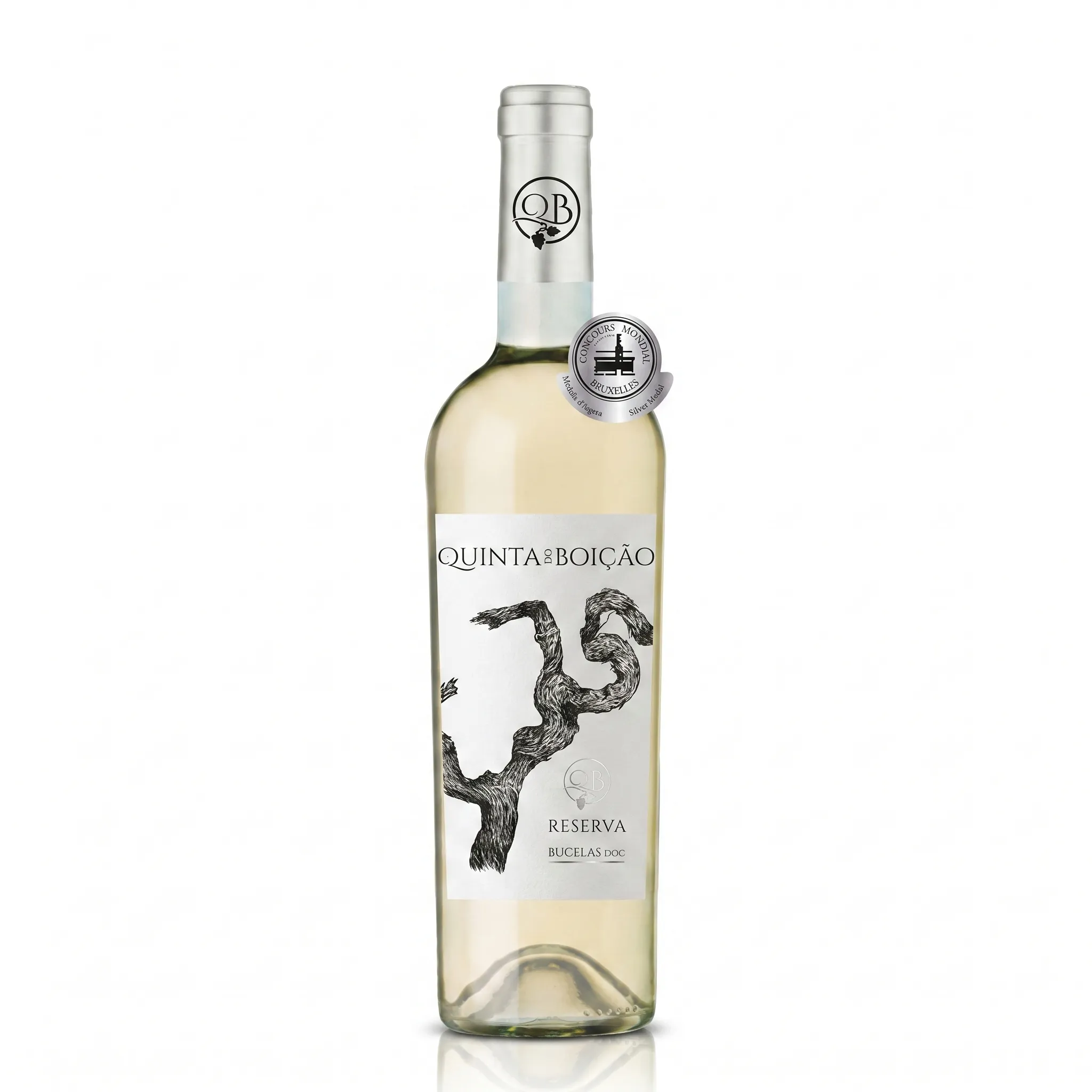 Garrafa de Vinho Quinta do Boição Reserva Branco em fundo neutro