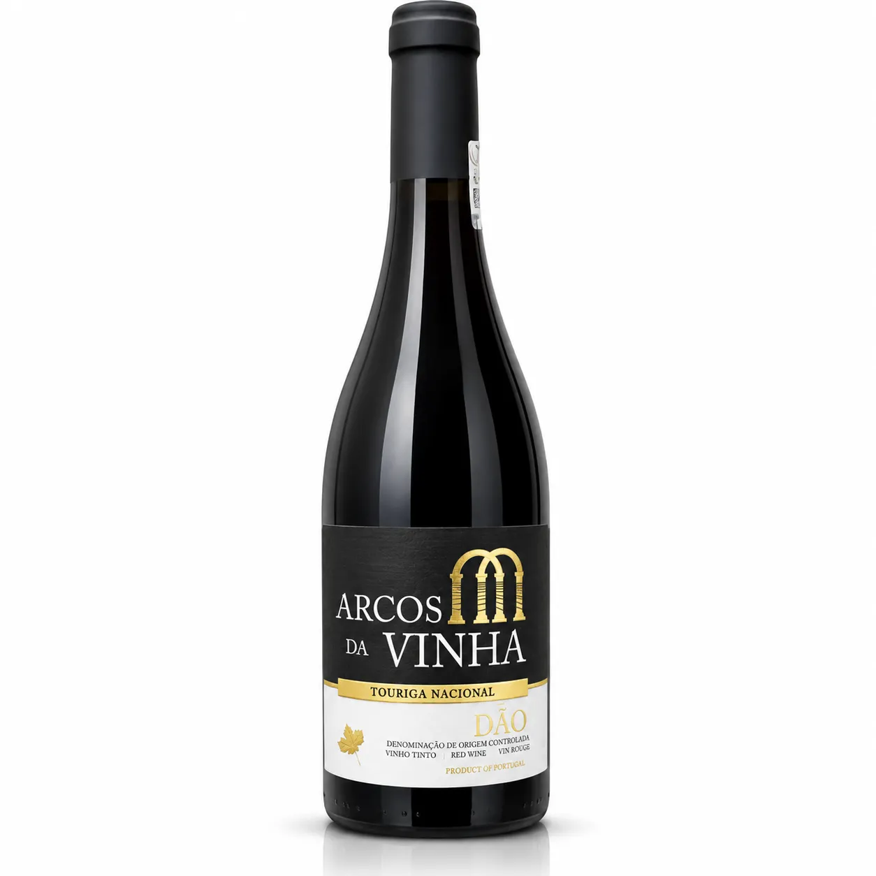 Garrafa do Vinho Arcos da Vinha Touriga Nacional 2018 com rótulo em destaque