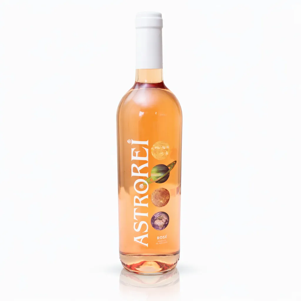 Garrafa do Vinho Astro Rei Rosé 2024 exibindo a cor salmão brilhante e o rótulo frontal