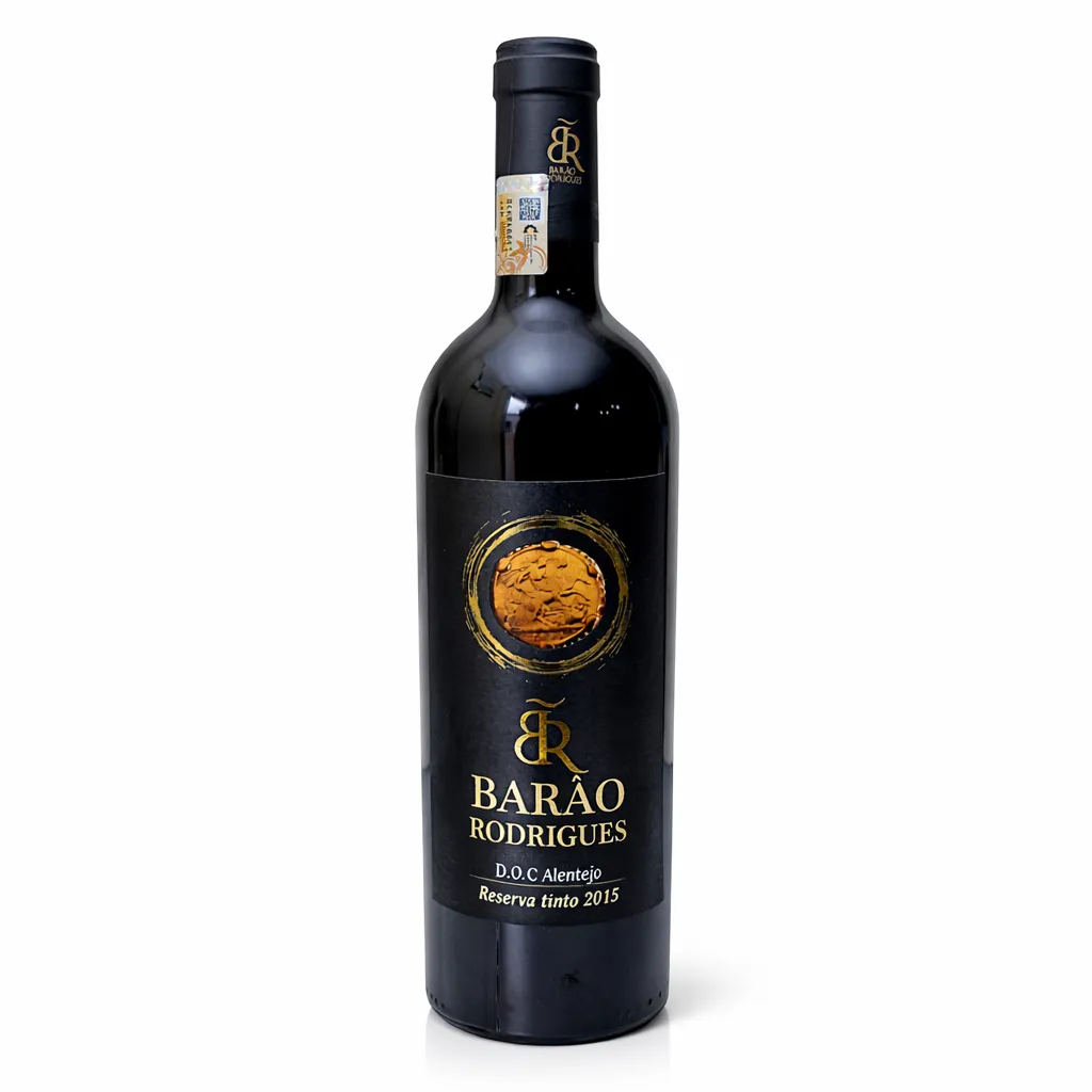 Garrafa do Vinho BR Barão Rodrigues Reserva Tinto 2015 com rótulo de prestígio em destaque