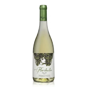 Garrafa do Vinho Florbela DOC Branco 2022 com rótulo minimalista e elegante em destaque