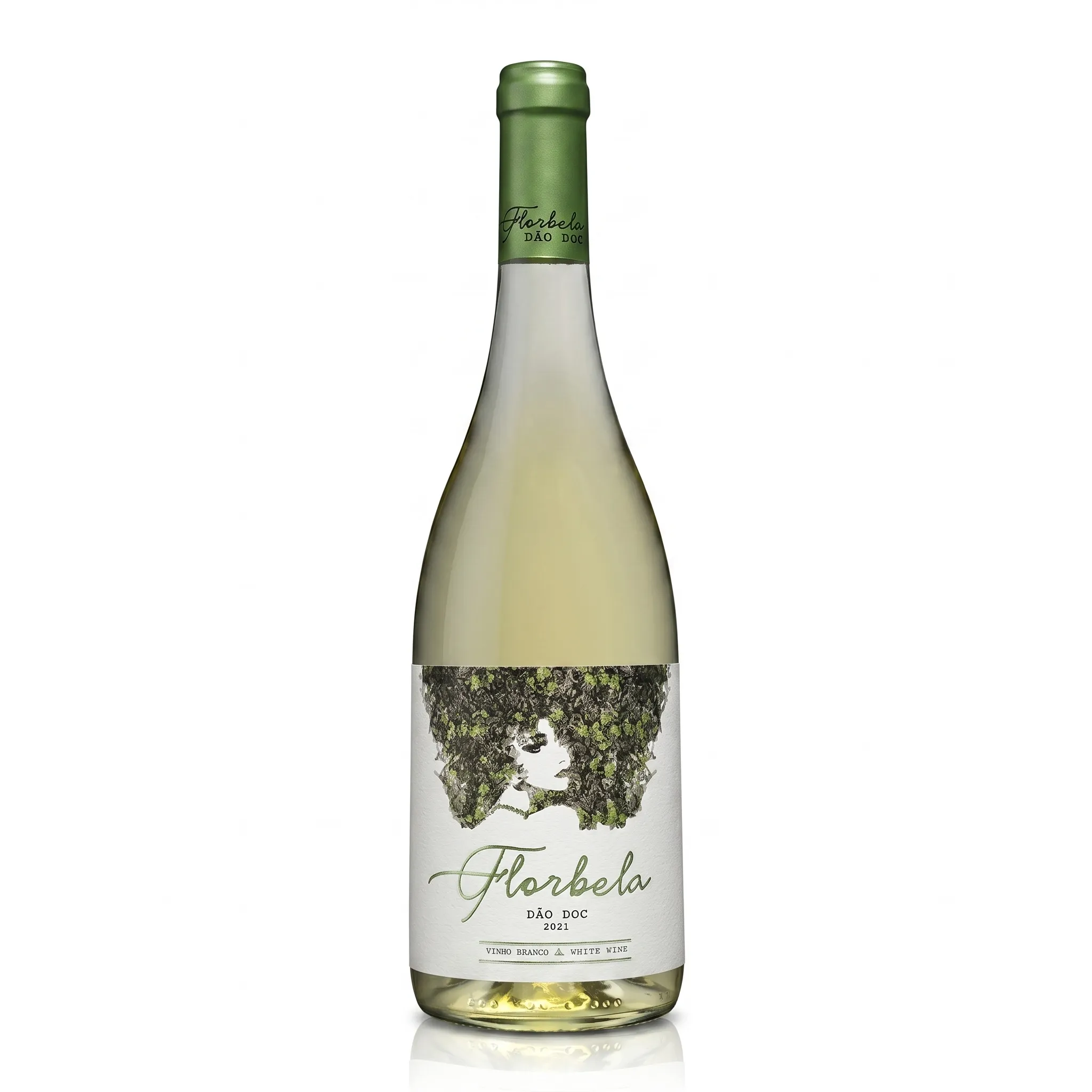 Vinho Florbela DOC Branco, colheita equilibrada de 2022 (Dão). Garrafa do Vinho Florbela DOC Branco 2022 com rótulo minimalista e elegante em destaque