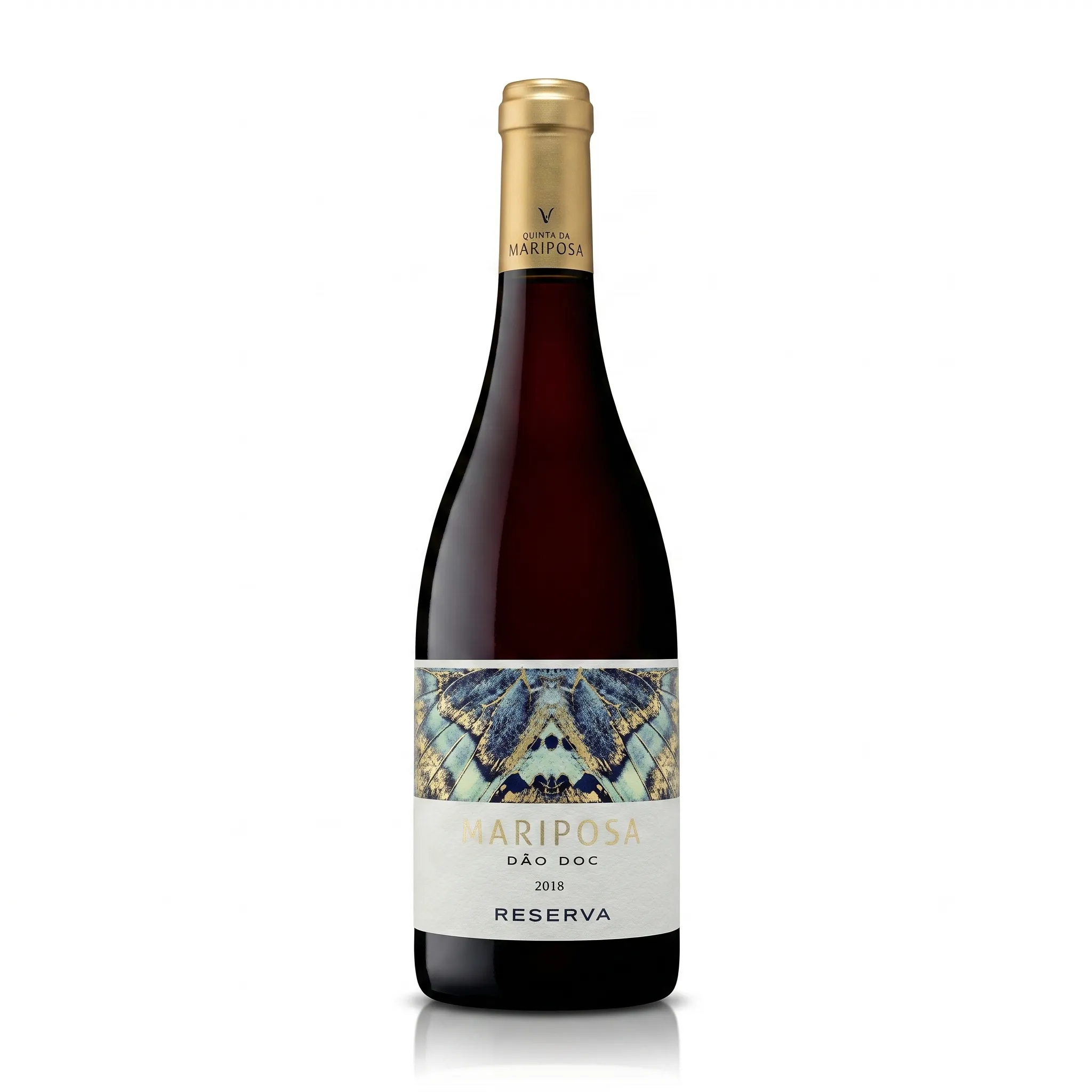 Garrafa do Vinho Mariposa Reserva Tinto 2018 com o emblemático rótulo estilizado em destaque