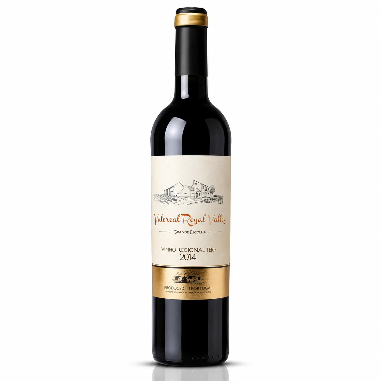 Vinho Valereal Grande Escolha Tinto, colheita histórica de 2014. Garrafa do Vinho Valereal Grande Escolha Tinto 2014 com rótulo premium visível